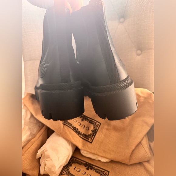 Gucci $1550 Calfskin Leather Nappa Matelasse Frances Chelsea Boots 39 9 Black - Picture 8 of 11